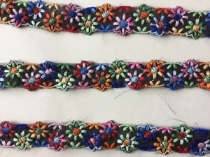 9 1/2 YDS LOVELY MULTI COLOR FLOWERS COTTON EMBROIDERED ON NYLON ORGANZA - Picture 1 of 3