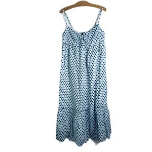 J. Crew Tie Front Tiered Cotton Voile Maxi Beach Dress Size Large White and Blue
