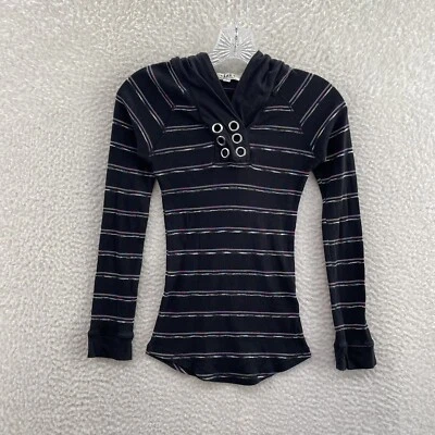 Y2K Vintage Lei Sweater Top Small Black Striped Hoodie Bella Swan Fairy Grunge - Image 1 of 4