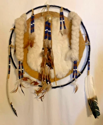 Obra de arte del atrapasueños nativo americano hecha a mano materiales naturales sin firmar 20"D Foto 1 de 4