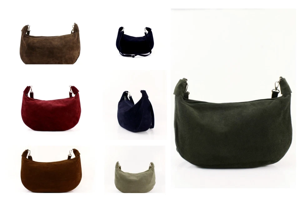 Suede Shoulder Bag Medium Ladies Casual Bag with silver tone metal hardware - Image 1 of 1