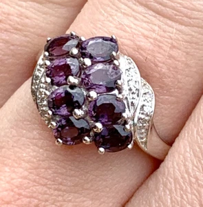 $1,950 Certified Natural Color Change Sapphire Cluster 14k White Gold Ring - Picture 1 of 11