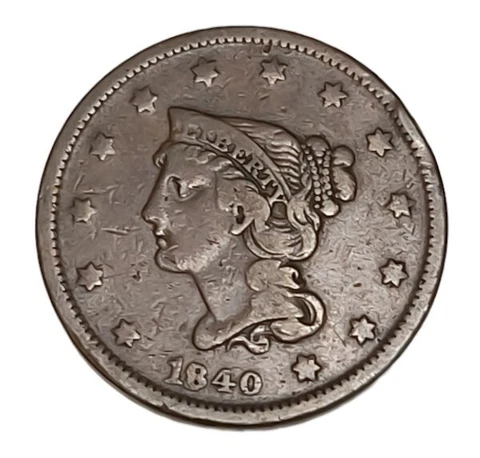 1840 [Small/Large 18] 1C Braided Hair Large Cent Cover