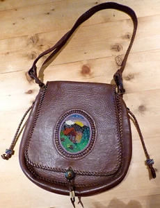 VINTAGE 1970er ""Skip"" Hepburn Handwerker Leder/Perlen Schultertasche & Münzbörse - Bild 1 von 10