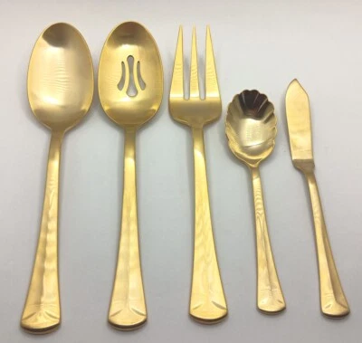Reed & Barton Baquette Golden Satin 5 Piece Server Set 18/10 Stainless Flatware  - Image 1 of 4