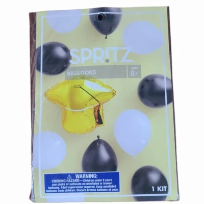 SPRITZ Tapas de Graduación Lámina y Globo de Látex, 10ct, Paquete, Dorado, Negro, Blanco Foto 1 de 2