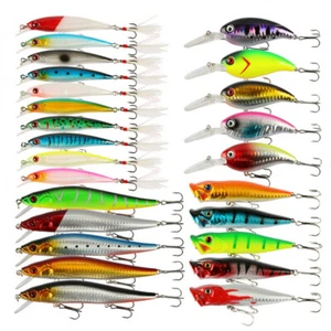 25pcs Minnow Fishing Lures Crankbaits Wobblers Popper Hard Bait Hook Bass Carp - Picture 1 of 12