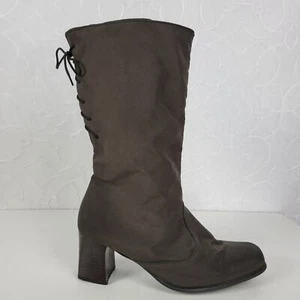 Vintage Toe Warmers Canada T03639 Winter Boots Sz 9 Brown Nylon Side Zip Lace Up - Picture 1 of 14