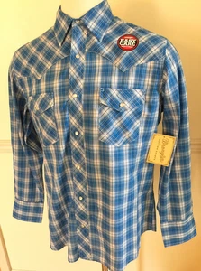 NWT Wrangler Pearl Snap Western Shirt Long Sleeve L/S Men's BLUE PLAID LARGE - Picture 1 of 15