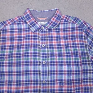 Tommy Bahama Hemd Herren mittelblau kariert Leinen Baumwollmischung Kurzarm - Bild 1 von 10