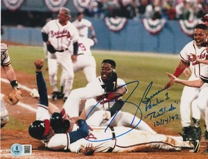 SID BREAM ATLANTA BRAVES "THE SLIDE" 10/14/92  BECKETT AUTHENTICATED SIGNED 8x10 - Picture 1 of 1