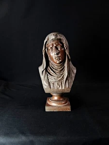 Buste Vierge Marie Mater Dolorosa en régule signé Lanzirotti fin XIXème - Foto 1 di 14