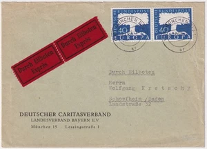 Bund BRD Mi.Nr. 269 Paar Mehrfachfrankatur Eilboten-Brief München 1958 - Picture 1 of 2