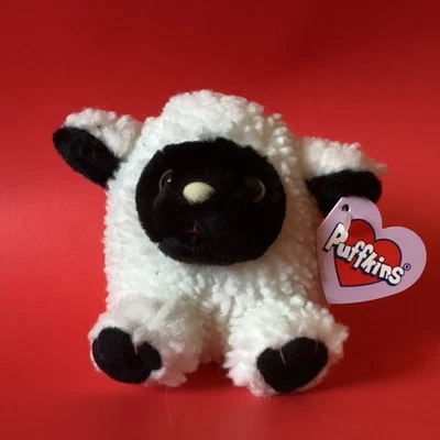 Puffkins Lamb Черно-белый Плюшевый Винтажный 1997 Lizzy Пасхальное Животное Овца Swibco - Изображение 1 из 4