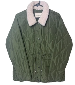 Damen L Sherpa Trim Jacke Cinched Waist Quilted Hunter Green Thread & Supply - Bild 1 von 6