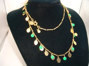COSTUME J. CREW GOLD TONE NECKLACE GREEN ENAMEL COIN BEADS ESTATE - Picture 1 of 14