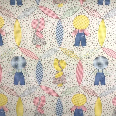 VTG Sunbonnet Sue & Sam Cheater Quilt Fabric  66" x 44" Pastel Gingham Rosebuds - Image 1 of 2