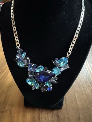 "Collar babero llamativo zafiro azul cristal llamativo diamantes de imitación de vidrio 18-21,25""" Foto 1 de 4
