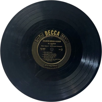 Al Jolson – Jolson Sings Again 10" Vinyl Record 33 RPM 7 Songs Decca 5006 Foto 1 de 4