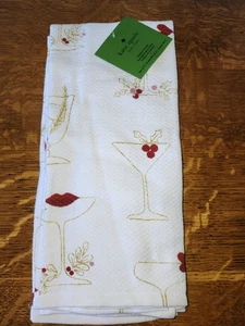 Kate Spade New York Kitchen Towels Set Of 2 Holiday Party Glass Theme White Gold - Picture 1 of 12