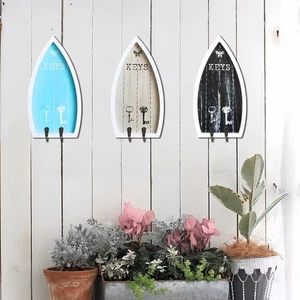 3 Wooden Boat Shaped Key Holder Hanging Rack Hooks Nautical Boats Beach Fishing - Picture 1 of 3