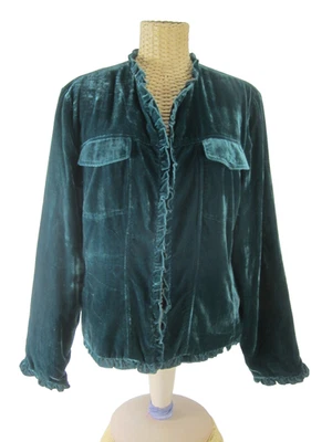Cárdigan Blazer De Colección Chadwicks Para Mujer 16 Verde Azulado Azul Terciopelo Volantes Recortado LS Foto 1 de 4