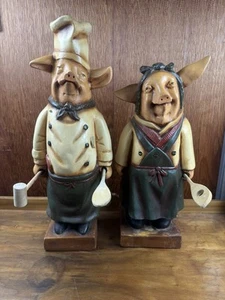 Vintage Fiberglass Resin Mr Mrs Pig Chef Large Statues 25" 21" Restaurant Décor - Picture 1 of 11