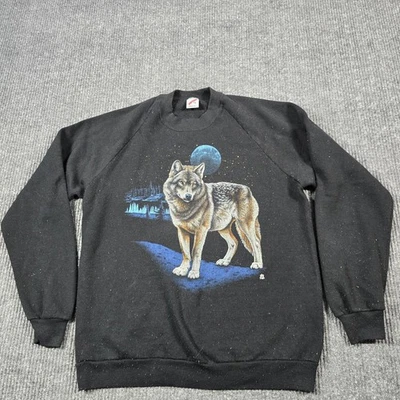 Sudadera De Colección Wolf Para Hombres XL Negra Luna Gráfica Cuello Redondo LSJ EE. UU. Jerzees 1987 Foto 1 de 4