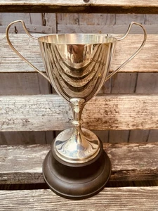 Silver Trophy Cup Vintage Antique Engraved History Award Trophies TV Movie Prop - Picture 1 of 24