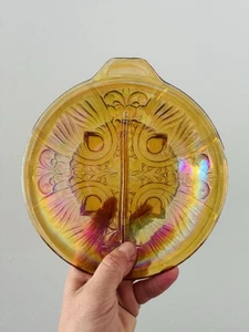 Plato Relish Dividido Killarney Ámbar Iridiscente Vidrio Indiana De Colección con Mango - Imagen 1 de 4