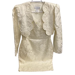Vintage 1980s Scott McClintock Wedding Dress and Matching Bolero Jacket Ivory S8 - Picture 1 of 4