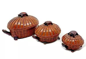 Vintage Rituals Turtle Nesting Baskets -Rattan Mid Century - Picture 1 of 3