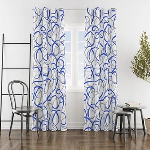 Blue Grey White Geometric Curtains 2 Panels Sets Abstract Line Modern Art Pat... - Picture 1 of 7