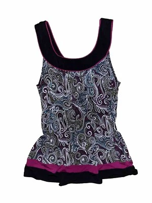 复古 Heart And Soul 90 年代 Y2K 无袖佩斯利圆领衬衫上衣 L — 第 1/4 张图片