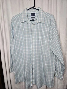 Men's Stafford Blue Long Sleeve Plaid Button Up Shirt Travel Regular Fit 34-35 - Picture 1 of 3