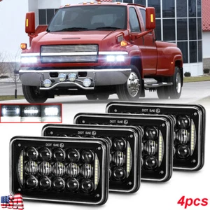 4PCS Fit for GMC C4500 C5500 Topkick 2003-2009 4x6inch LED Headlights Hi/Lo DRL  - Picture 1 of 12