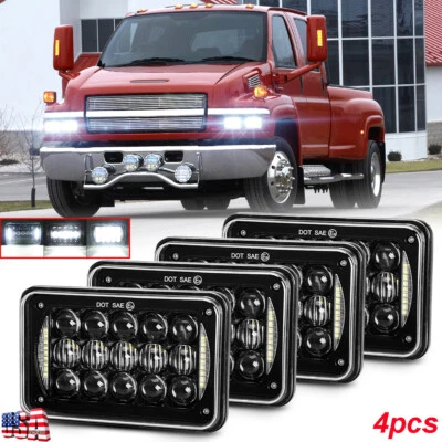 4PCS Fit for GMC C4500 C5500 Topkick 2003-2009 4x6inch LED Headlights Hi/Lo DRL  - Image 1 of 4