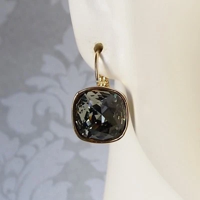 Brincos de gota de strass dourado cinza com corte almofada cristal de strass - Imagem 1 de 2