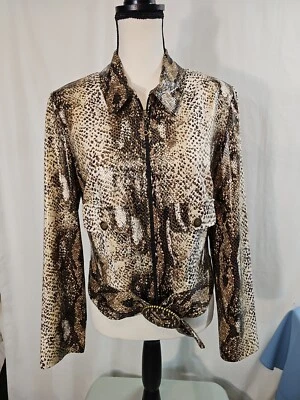 Joseph Ribkoff Jacket Size 10 Snakeskin Full Zip Belted Removable Shoulder Pads - Image 1 of 4
