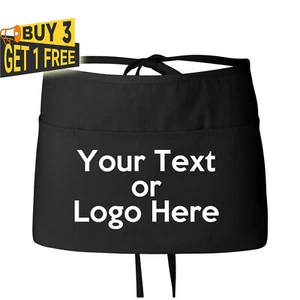 Custom Text, Personalized Text Waist Apron 3-Pocket 24" x 12" w/ Waist Side Ties - Picture 1 of 4