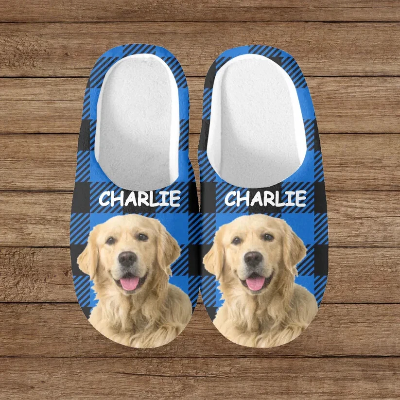Zapatillas Personalizadas para Mascotas, Foto Personalizada y Nombre Perro Gato Azul Búfalo Cuadros Foto 1 de 1
