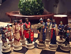 Luxury Crusaders Chess Set for Adults Hand Painted Solid Wooden Chess Board - Picture 1 of 10
