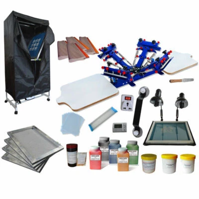 DIY 4 Color 2 Station Silk Screen Printing Kit Drying Cabinet Exposure Unit &Ink - Image 1 of 4