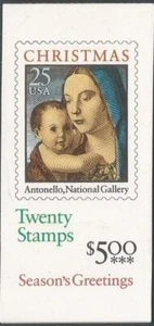 Book of 20 - 25 cent stamps - Scott BK180, 2514 stamp - Christmas - 1990 - MNH - Picture 1 of 2