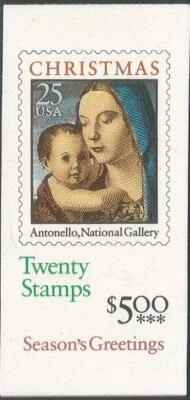 Book of 20 - 25 cent stamps - Scott BK180, 2514 stamp - Christmas - 1990 - MNH - Image 1 of 2