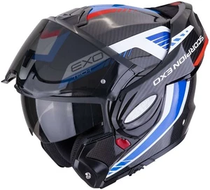 SCORPION EXO-TECH EVO CARBON CASCO HELMET FLIP BACK 180°COSY Nero-Blu-Rosso - Imagen 1 de 4