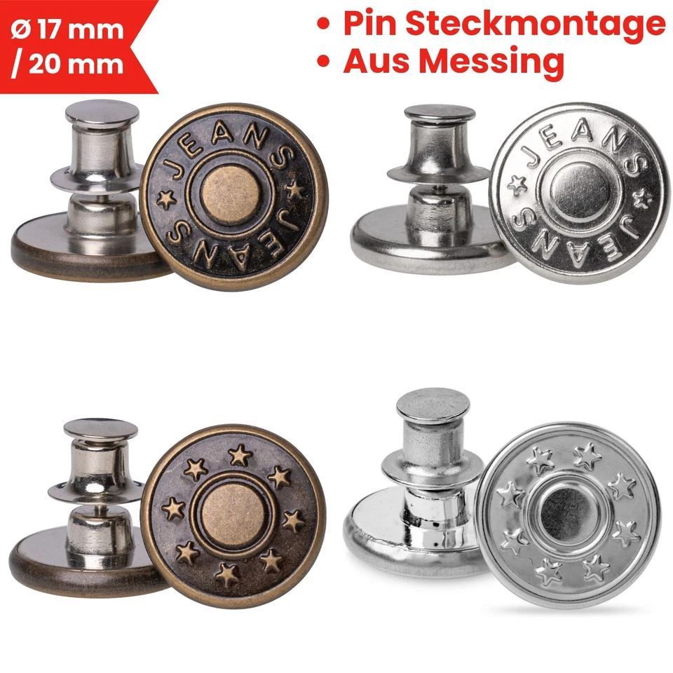 Messing Jeansknöpfe nähfrei Hosen Knopf Pin Jeansknopf Ersatz Hosenknöpfe Metall - Bild 1 von 1