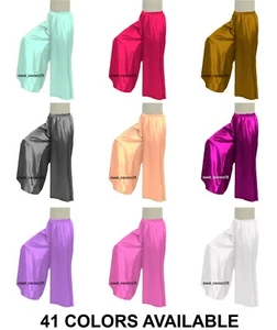 Satin Color Wide Palazzo Pants Leg Trousers Waist Halloween Women's Wear S25 - Picture 1 of 45