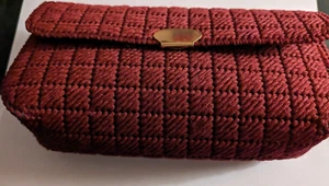 Vintage Needlepoint Burgundy Clutch Purse - Picture 1 of 13