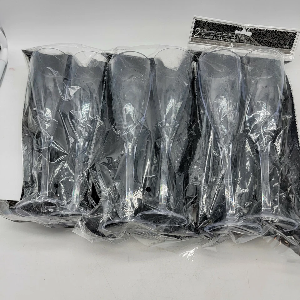 6 Plastic Champagne Glasses New Years Gathering - Image 1 of 1